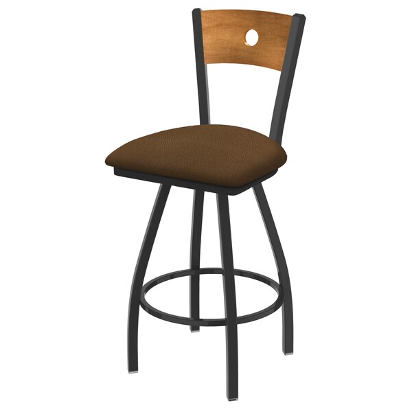36" Swivel Counter Stool, Bronze Finish, Med Back, Rein Thatch Seat